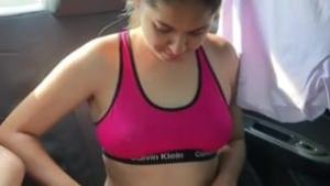 Latina changes in the car on the way to the gym