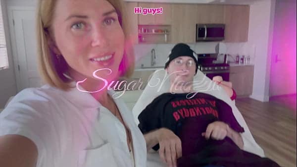 Hot MILF Nurse Jerks Off Disabled Stud after waxing session
