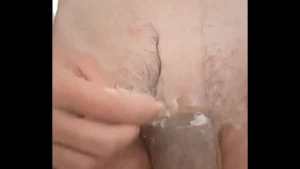 I masturbate my prolapse with hot water, shave my big tattooed dick and get anal pleasure from fucking my stretched anal hole.