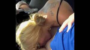 Real hooker wearing glasses gets on her knees in public to take a load of cum in her mouth after sucking off an old man for money