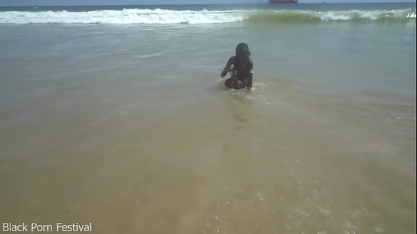 At the beach with a skinny tribe slut