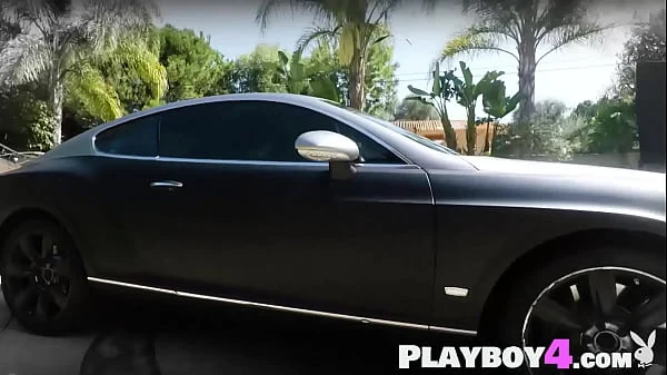 Amazing petite MILF babes passion posed outdoor during passion car wash