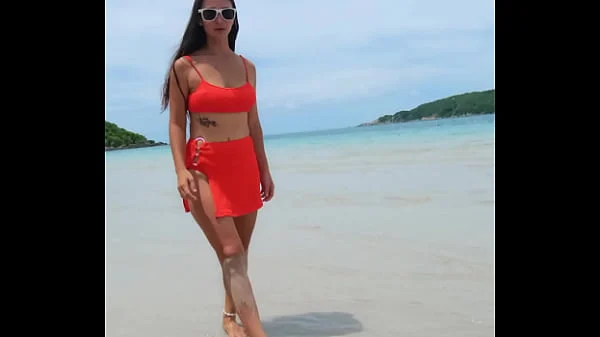 Orange sexy bikini fun on the tropical beach