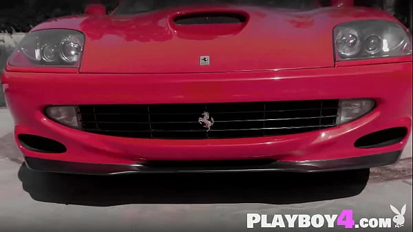 Petite MILF and hot babes shows hot body during hot car wash for Playboy