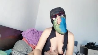 Sexy brunette massages her hairy pussy to orgasm with moans. Mom with hairy pussy masturbates