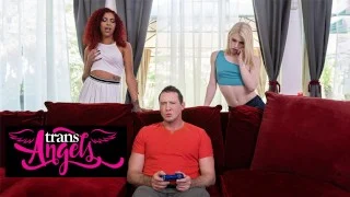 Trans Angels – Pierce Paris Plays Games While Izzy Wilde & Rubi Maxim Masturbate Behind His Back