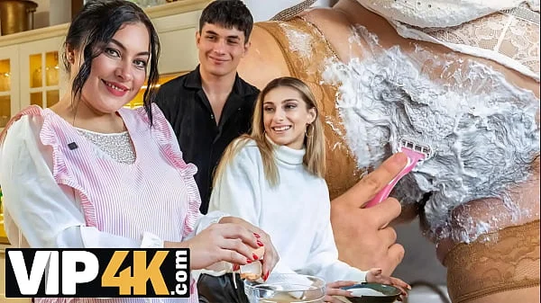 VIP4K. Hot bathroom sex after shaving a hairy pussy between mature slut and skilled cock