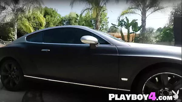 Amazing petite MILF babes passion posed outdoor during passion car wash