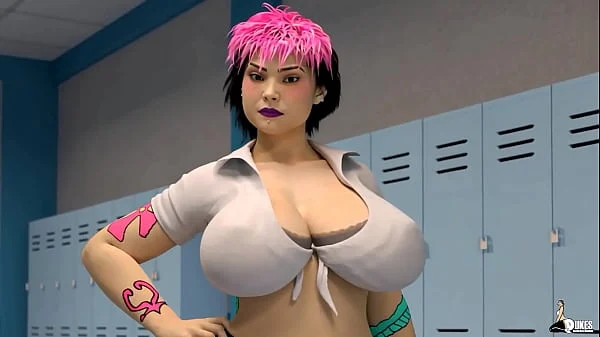 Big tit Emo girl plays with a fat cock after class