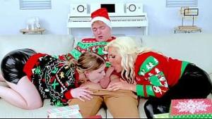 Christmas Eve Blowjob from Fiancée’s Balls & Her Divorced MILF Mom on My Cock – Escalates to Wild Holiday Threesome Gift!