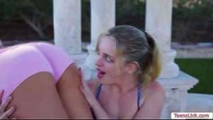 Lesbian trainer eats her clients pussy after session