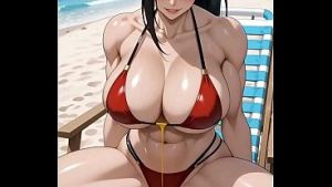 Momo Yaoyorozu en bikini quiere crema en su cuerpo musculado