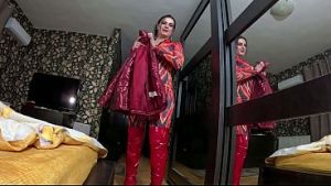 Red Nylon Jumpsuit Fetish – Cameltoe Tease, Deep Blowjob and Cum on My Downjacket