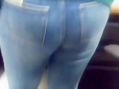 ass of blonde women in tight jeans