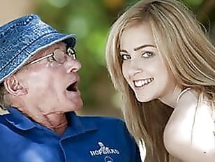 Beautiful teen sucks grandpa outdoor and she swallows it all