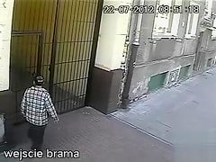 Elder lady taking a leak on the street