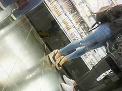 Hot Brunette In Slingback Wedges Heels