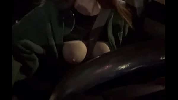 Italian Big Tits Hot solo Car ride with her juicy tits Flashing