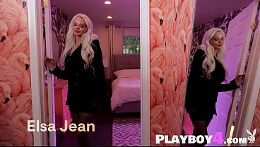 Petite blonde MILF Elsa Jean strips lingerie showing small tits & round ass