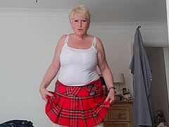 Tartan Skirt Stockings And White See Thru Panties