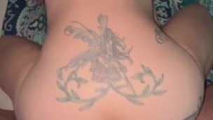 Tattooed girl riding cock, vertical video