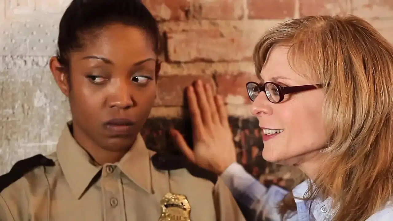 A sexy black girl is caught and disciplined by two white female officers