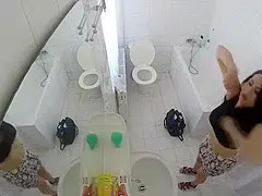 Beautiful housewife removes her clothes in order to wash her juicy holes