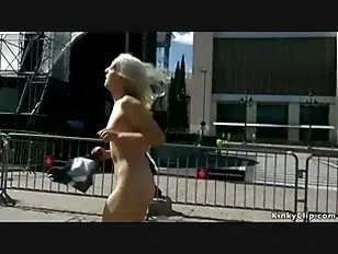 Blonde slave running in public streets