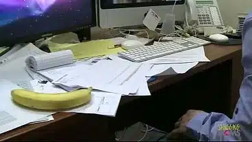 Distracted by his blonde milf babe with big boobs he takes a break to bang her