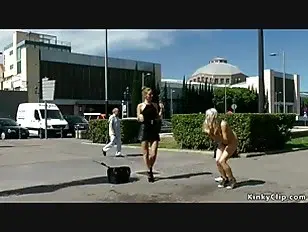 Naked blonde excercising in public streets