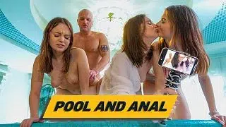 PINHOLE XXX. Anal reverse gangbang in the pool