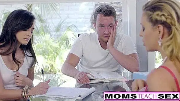 When its too hot to concentrate horny MILF begins to undress in front of her stepdaughter and big cock boyfriend