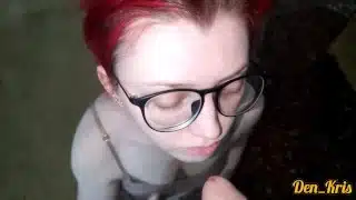 compilation of cum on the face of a cute schoolgirl in glasses with colored hair