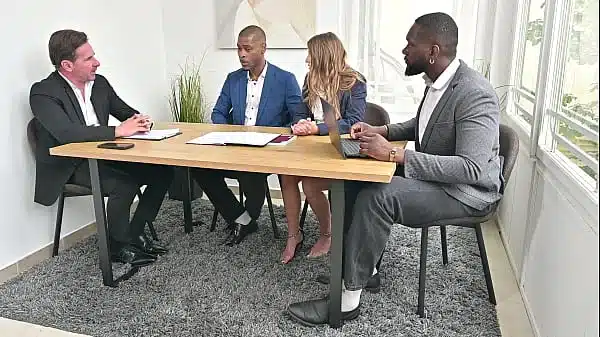 Flustered Office Slut Eveline Dellai Seduces Her Colleagues Into An Interracial DP Orgy GP3359