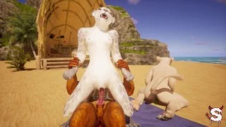 Furry trio ends in creampie and squirting in intense Wild Life sex