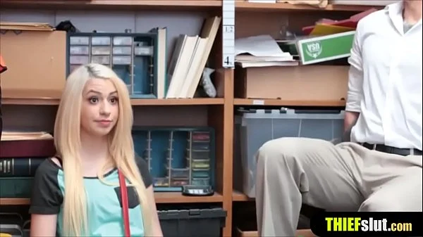 Innocent looking blonde thief chick gets a rough sexual punishement