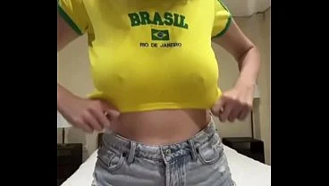 My friend with big boobs is wearing short shorts