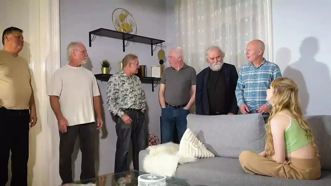 The best old and young gangbang porn with Baby Kxtten fucking taking facials and swallowing cumshot from grandpas