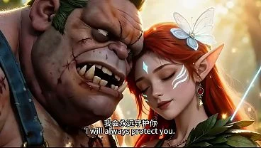 The sexual encounter between the Windwalker, the elf girl and the obese man, the perfect oral sex,DOTA2, AI-generated