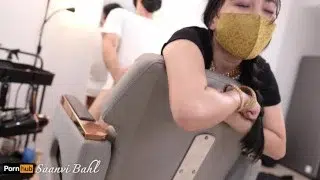 Barber Girl while hair cutting extremely Horny for her Client