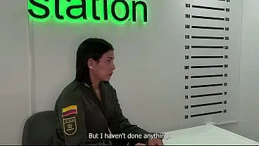 Colombian policewoman gives a blowjob at the station, has intense sex, and they cum inside her!