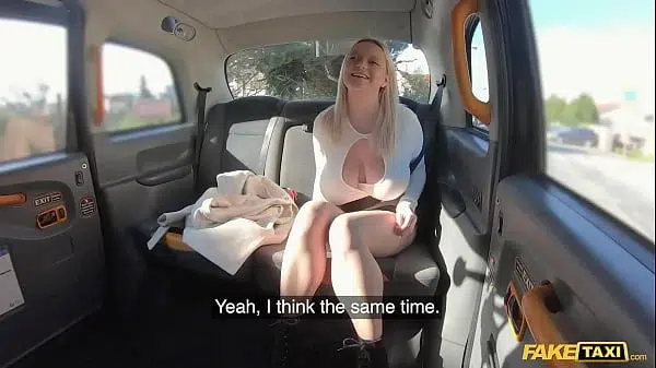 Fake Taxi Polish Blonde with Massive hanging boobs gets Creampied by an older man in a London cab