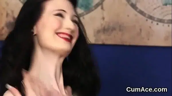 Horny centerfold gets cumshot on her face gulping all the ejaculate