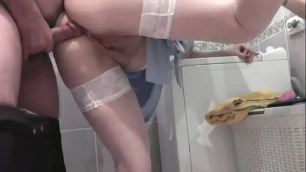 Lover fucked my wife in pussy doggystyle on washing machine and creampie. Treason. Cum in pussy. Cumshot. Cream pie. Sex after shower. Hot blonde Milf. Natural tits. Perfect ass. Fetish In stocking