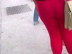 SDRUWS2 – SEE THROUGH RED LEGGINS AND VISIBLE THONG