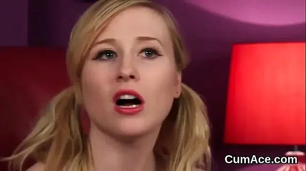 Spicy peach gets cum shot on her face sucking all the jizz