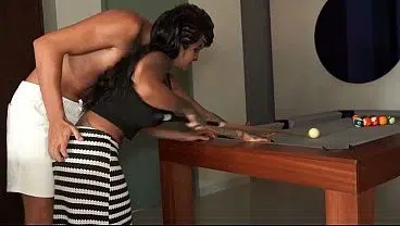 The caption should be like We got caught having sex in the hotel lobby playing a game of pool with cum dripping off my face!