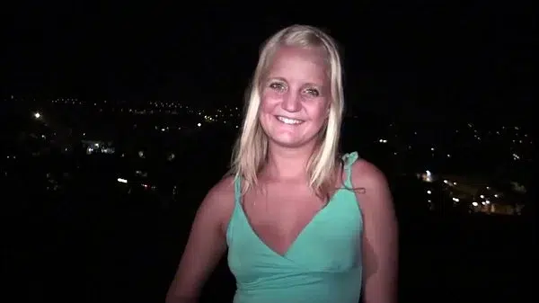 Young blonde girl going to a public dogging gang bang orgy with strangers