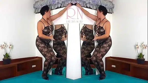 Black body stockings. Slut with mirror posing in black mesh body lingerie Sexy lingerie. MIX 1