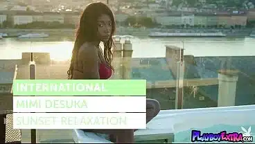 Bombastic ebony teen Mimi Desuka introduces her sweaty black pussy outdoor